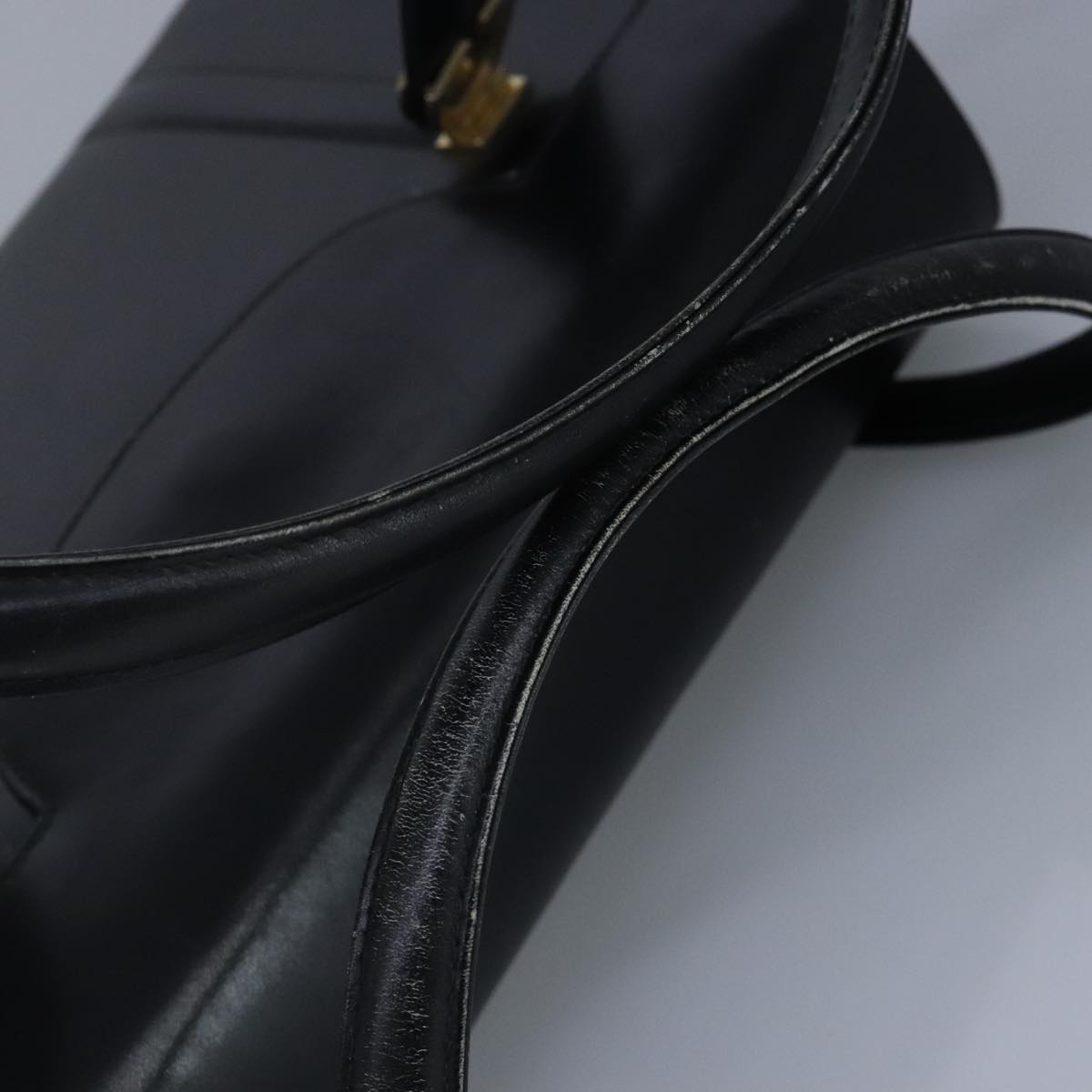 GUCCI Hand Bag Leather Black Gold 100355