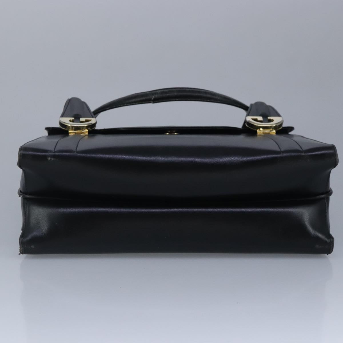 GUCCI Hand Bag Leather Black Gold 100355