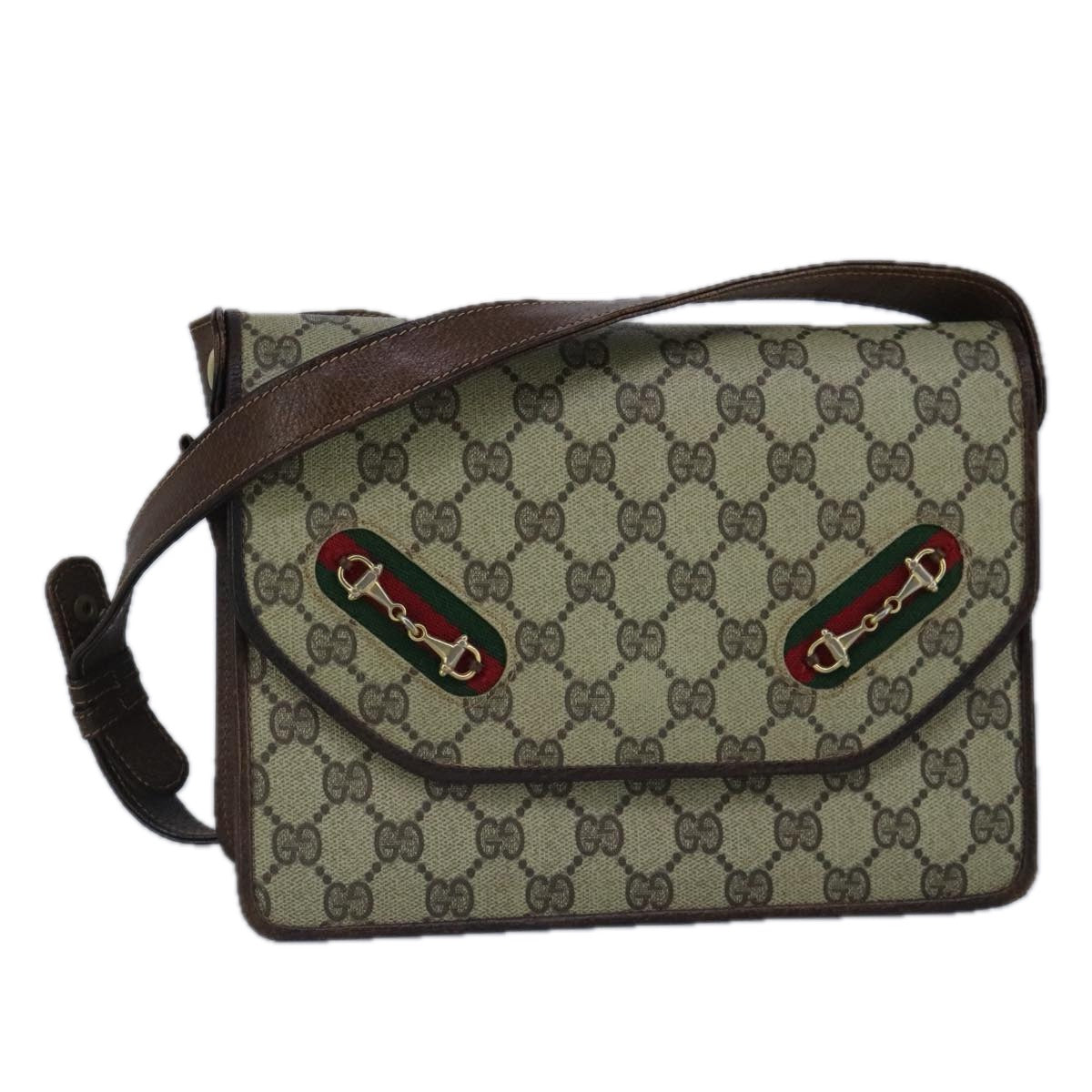 GUCCI GG Supreme Web Sherry Line Shoulder Bag PVC Leather Beige Gold 100377