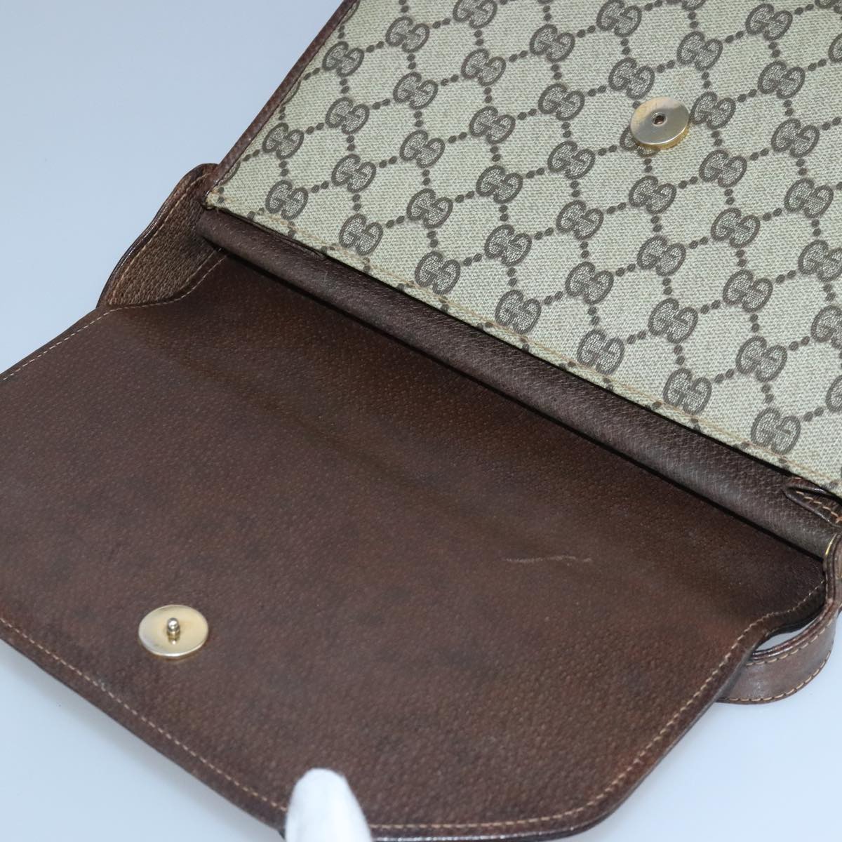 GUCCI GG Supreme Web Sherry Line Shoulder Bag PVC Leather Beige Gold 100377