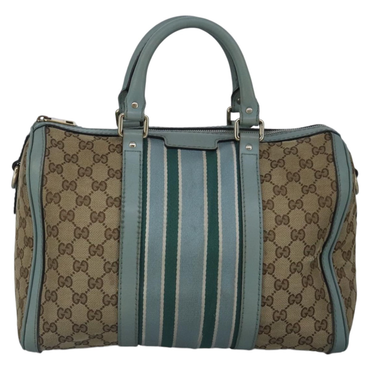 GUCCI GG Canvas Boston Bag 2way Beige Peppermint Silver 247205 100379