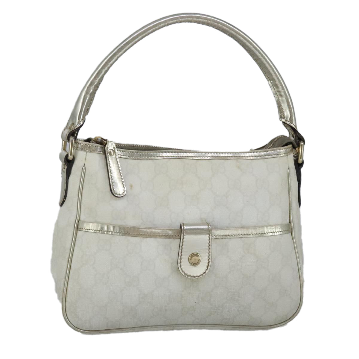 GUCCI GG Supreme Hand Bag PVC Leather White Gold 190258 100380