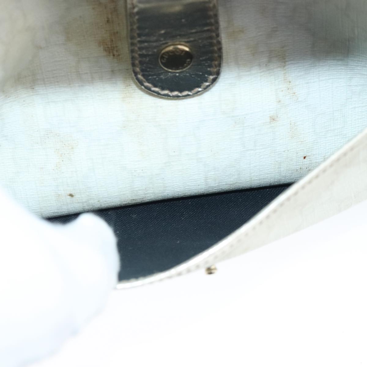 GUCCI GG Supreme Hand Bag PVC Leather White Gold 190258 100380