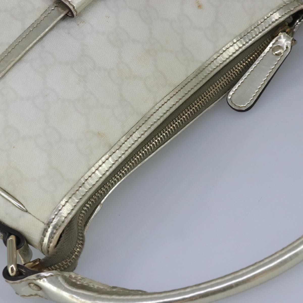GUCCI GG Supreme Hand Bag PVC Leather White Gold 190258 100380