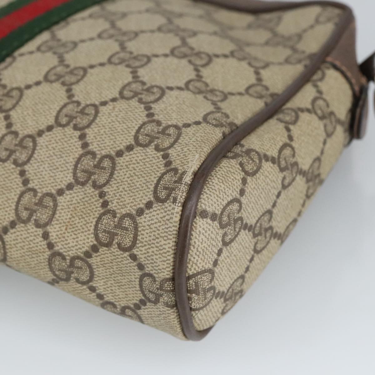 GUCCI GG Supreme Web Sherry Line Clutch Bag PVC Beige Red 89 01 012 100395