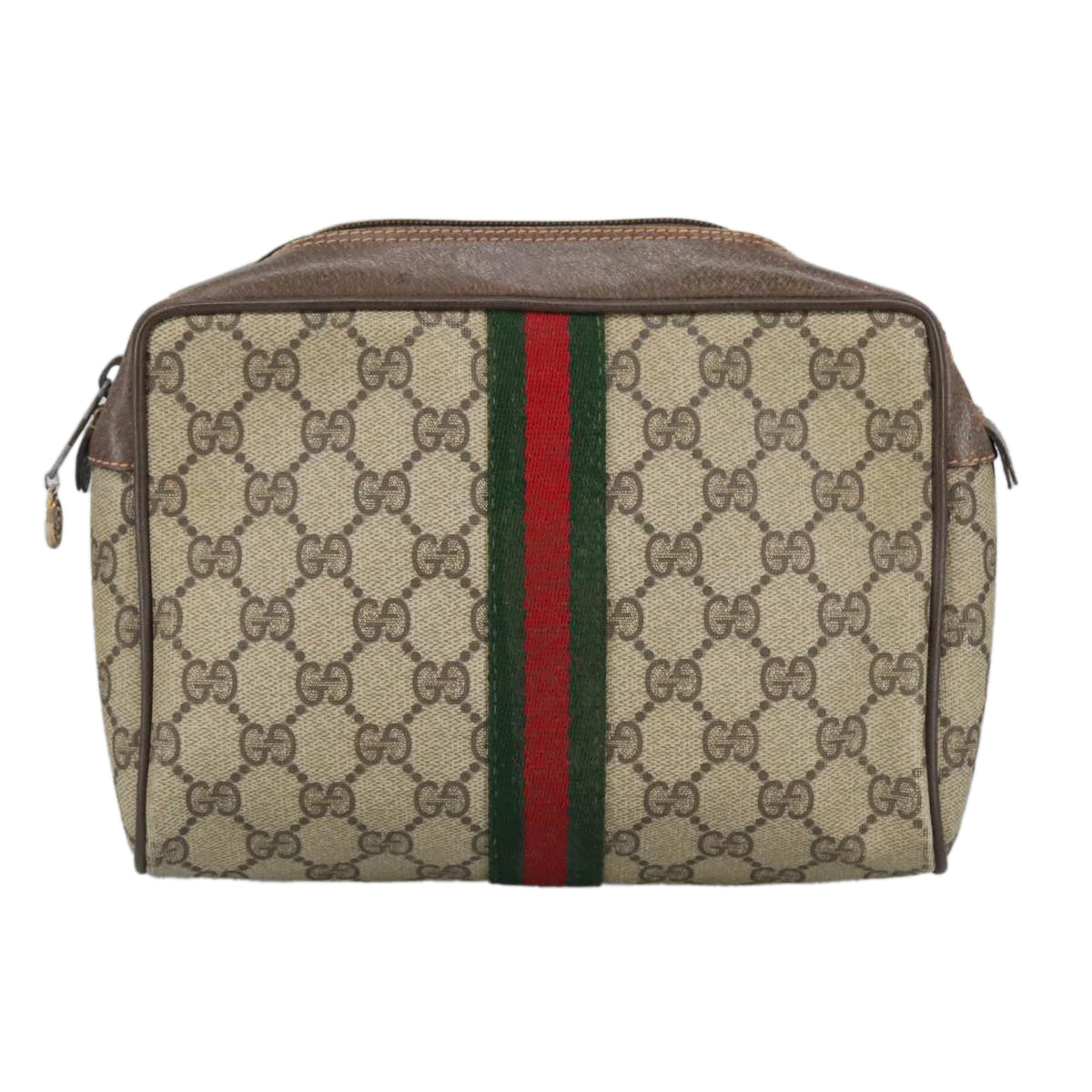 GUCCI GG Supreme Web Sherry Line Clutch Bag PVC Beige Red 89 01 012 100395