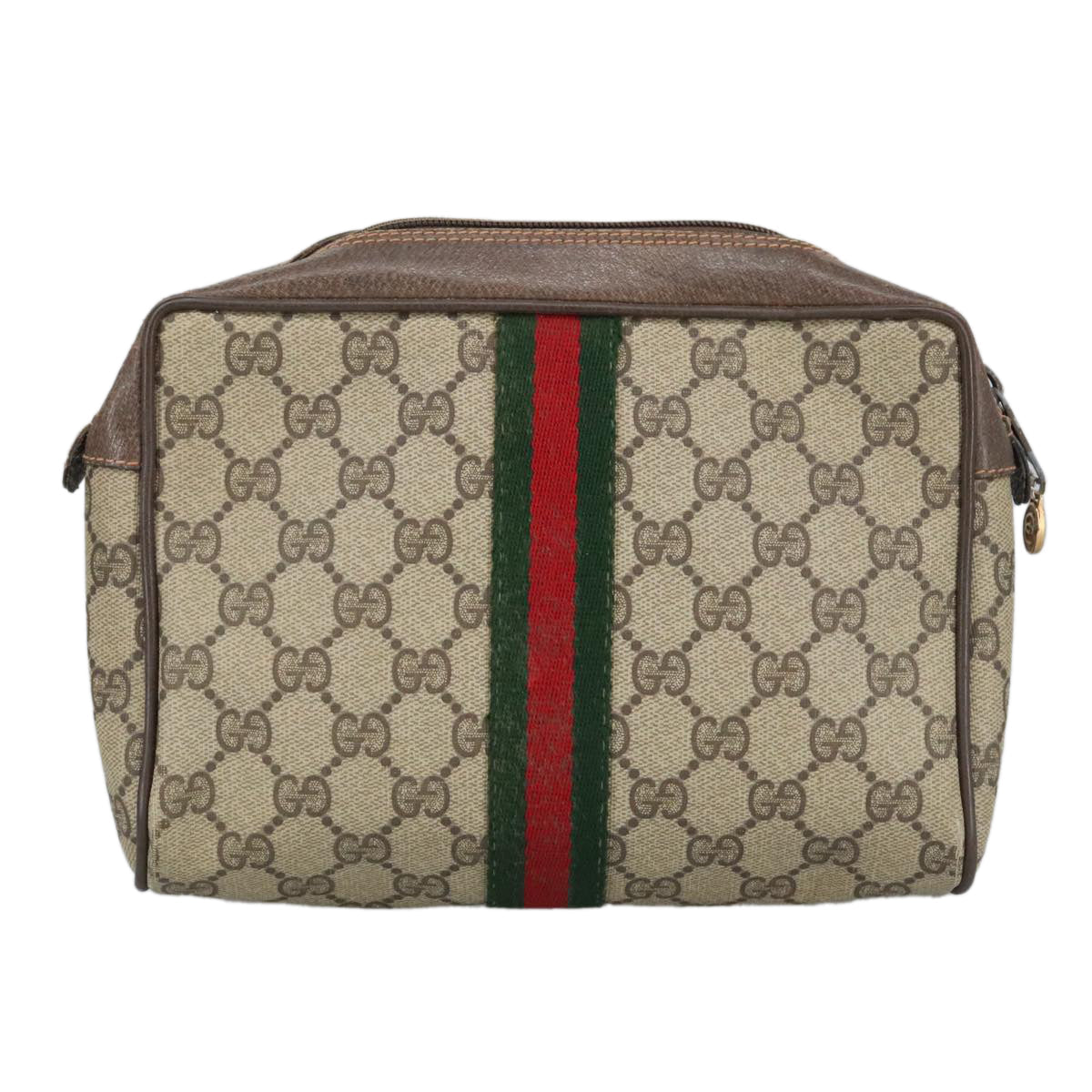 GUCCI GG Supreme Web Sherry Line Clutch Bag PVC Beige Red 89 01 012 100395
