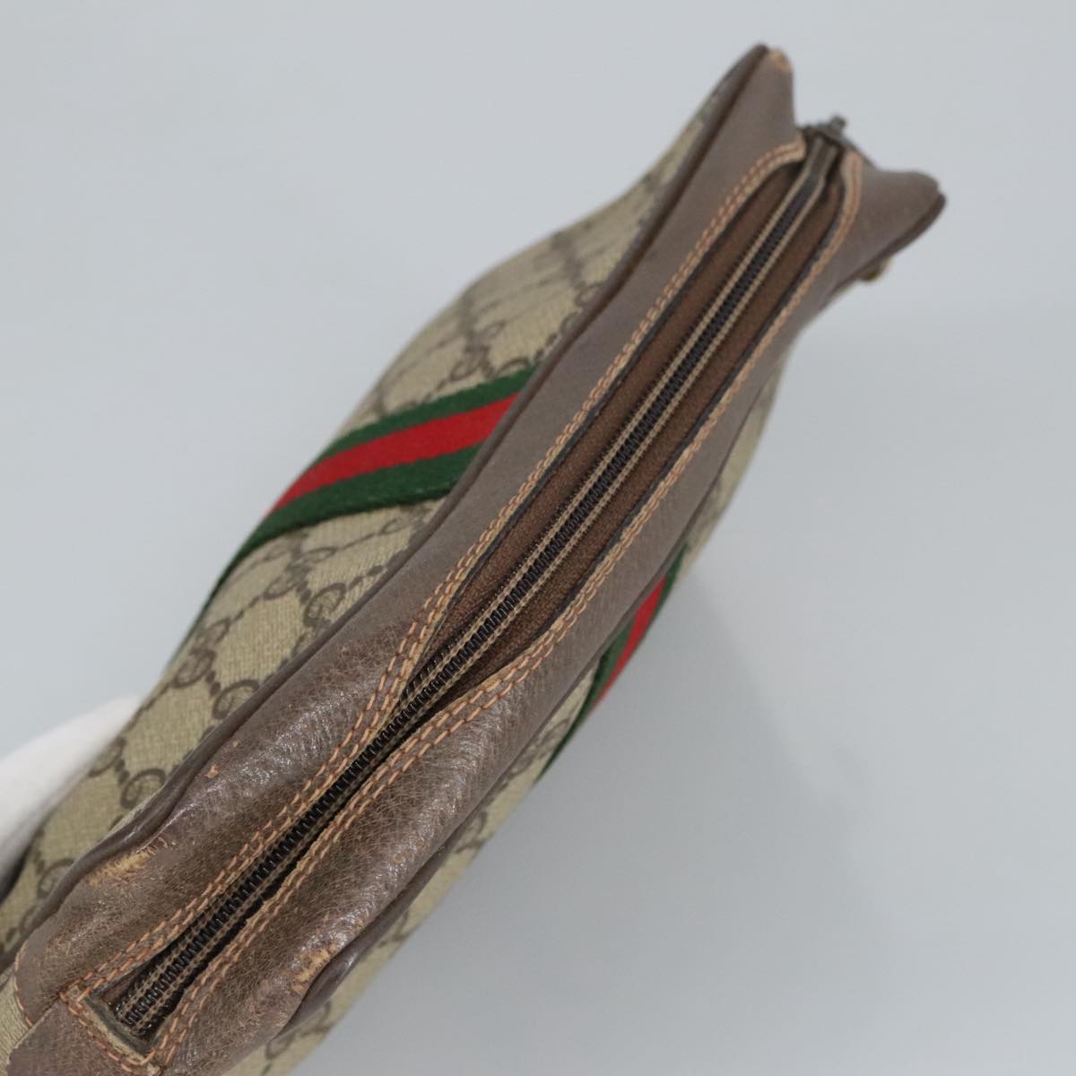 GUCCI GG Supreme Web Sherry Line Clutch Bag PVC Beige Red 89 01 012 100395