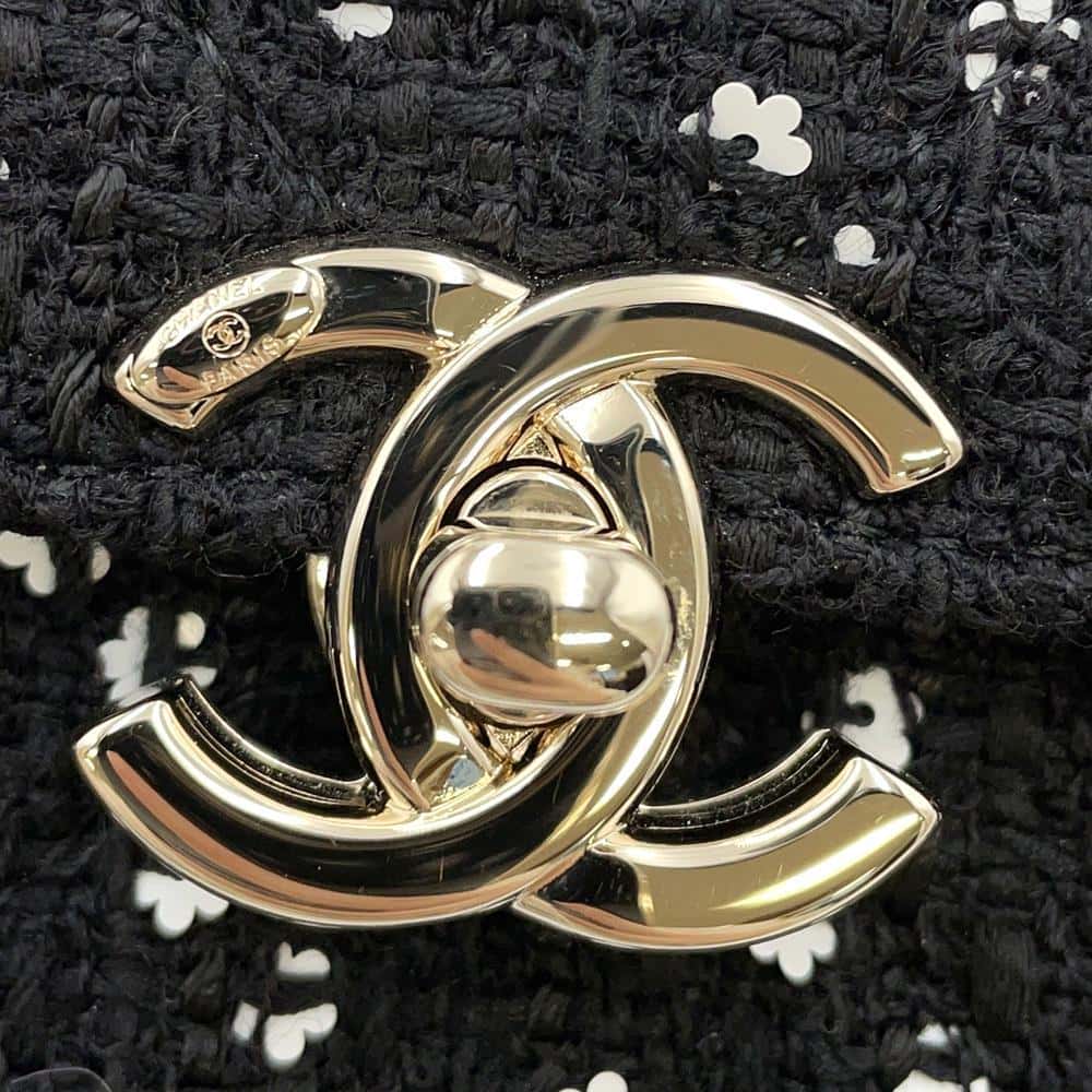 CHANEL Top Handle Box Bag Black/WhiteAS4471 Tweed Leather Sequins