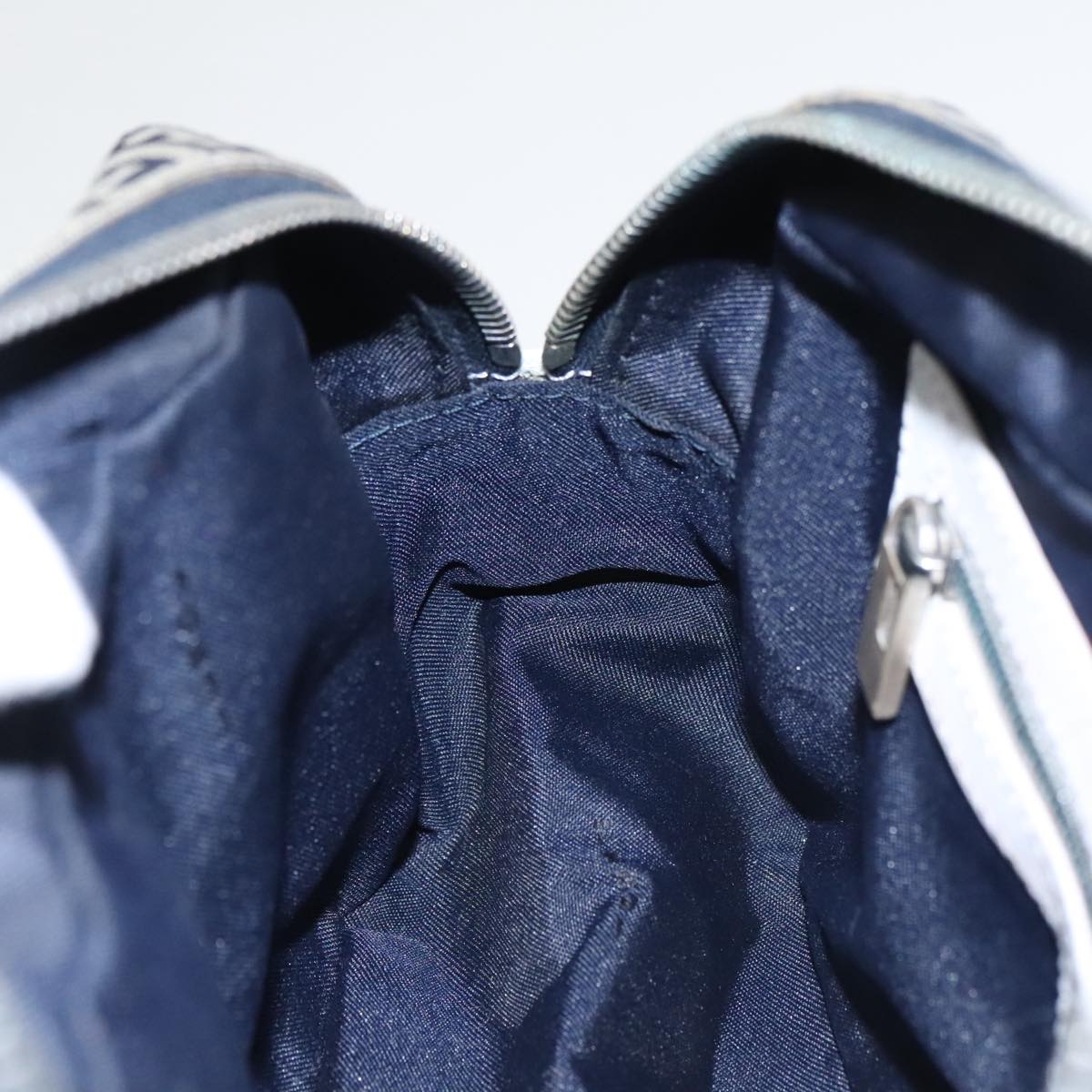FENDI Zucchino Canvas Hand Bag Navy Silver 100682