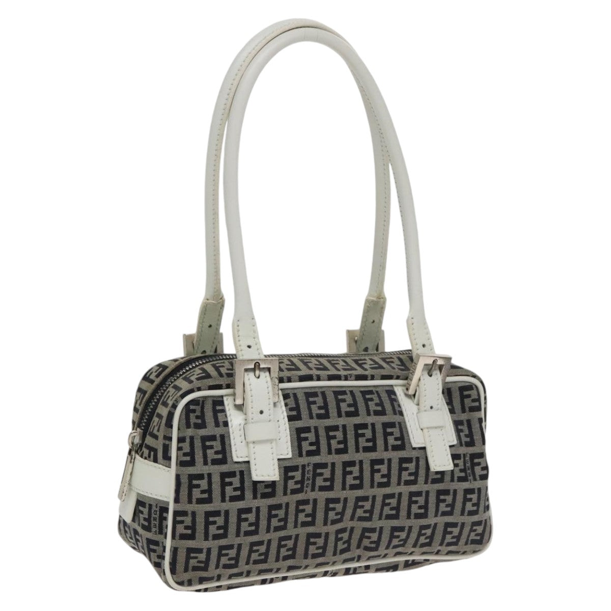 FENDI Zucchino Canvas Hand Bag Navy Silver 100682