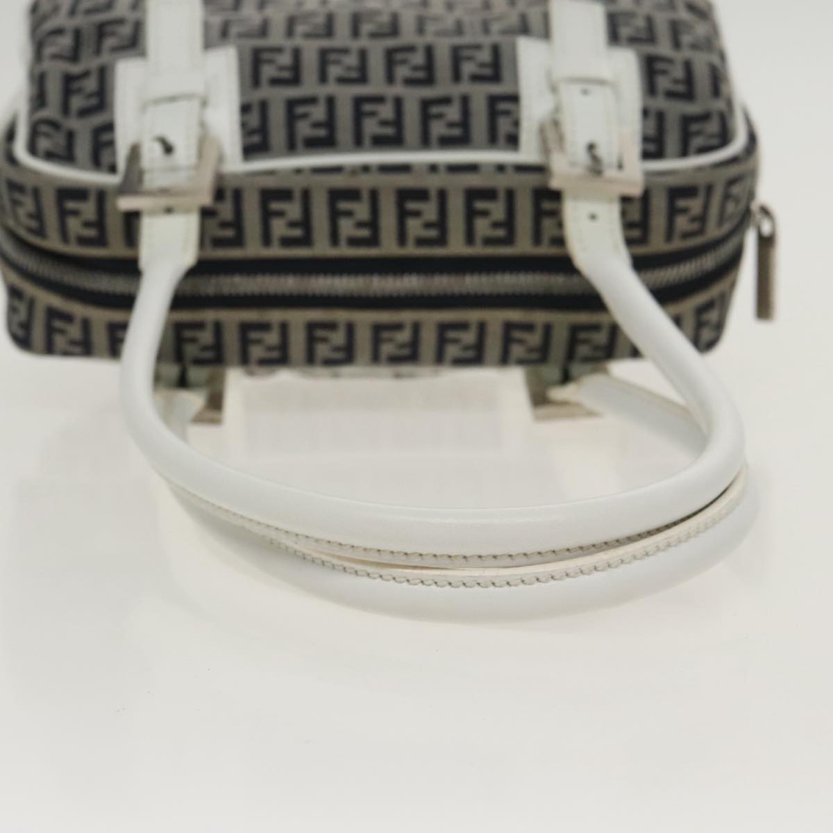 FENDI Zucchino Canvas Hand Bag Navy Silver 100682