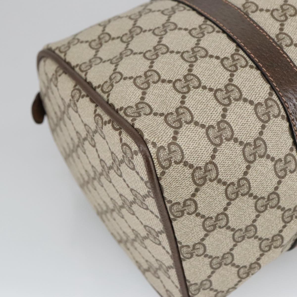 GUCCI GG Supreme Web Sherry Line Hand Bag PVC Leather Beige Gold 100683