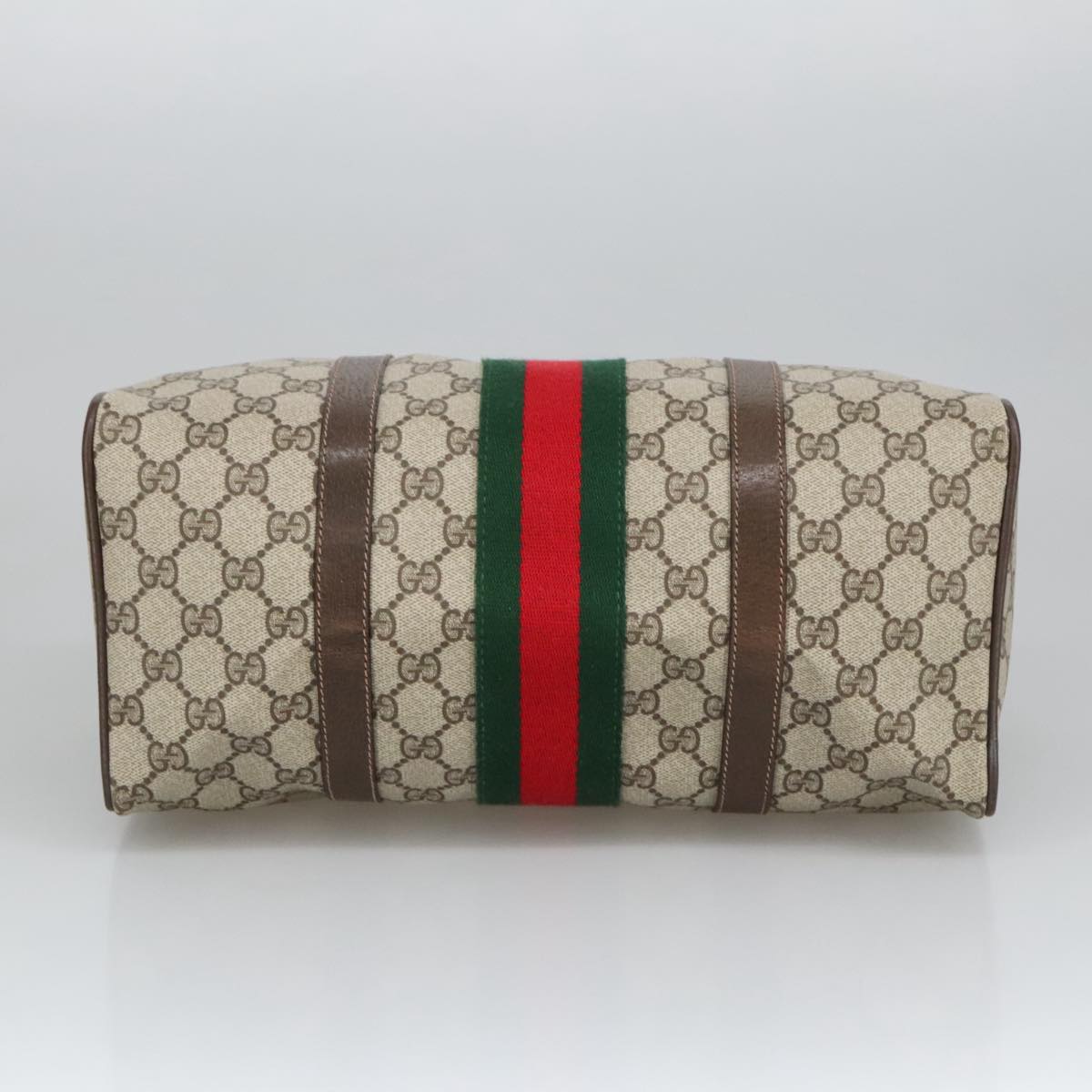 GUCCI GG Supreme Web Sherry Line Hand Bag PVC Leather Beige Gold 100683