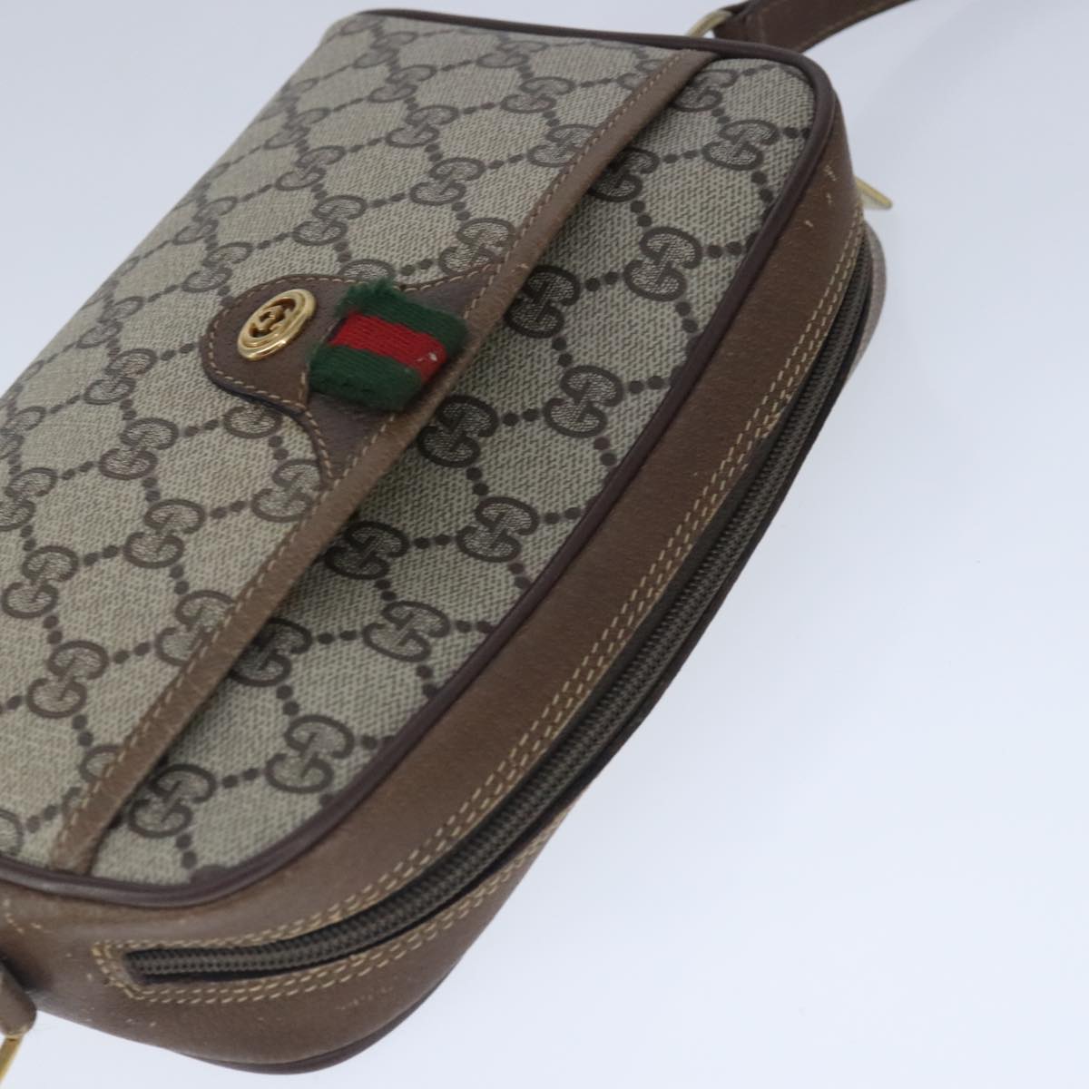 GUCCI GG Supreme Web Sherry Line Shoulder Bag PVC Beige Gold 100686