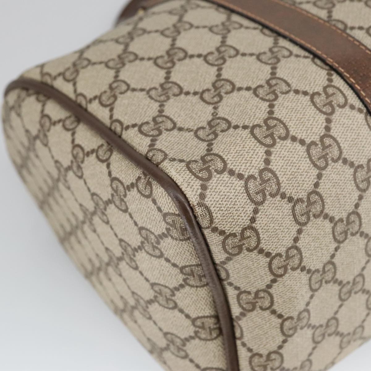 GUCCI GG Supreme Web Sherry Line Hand Bag PVC Leather Beige Gold 100687