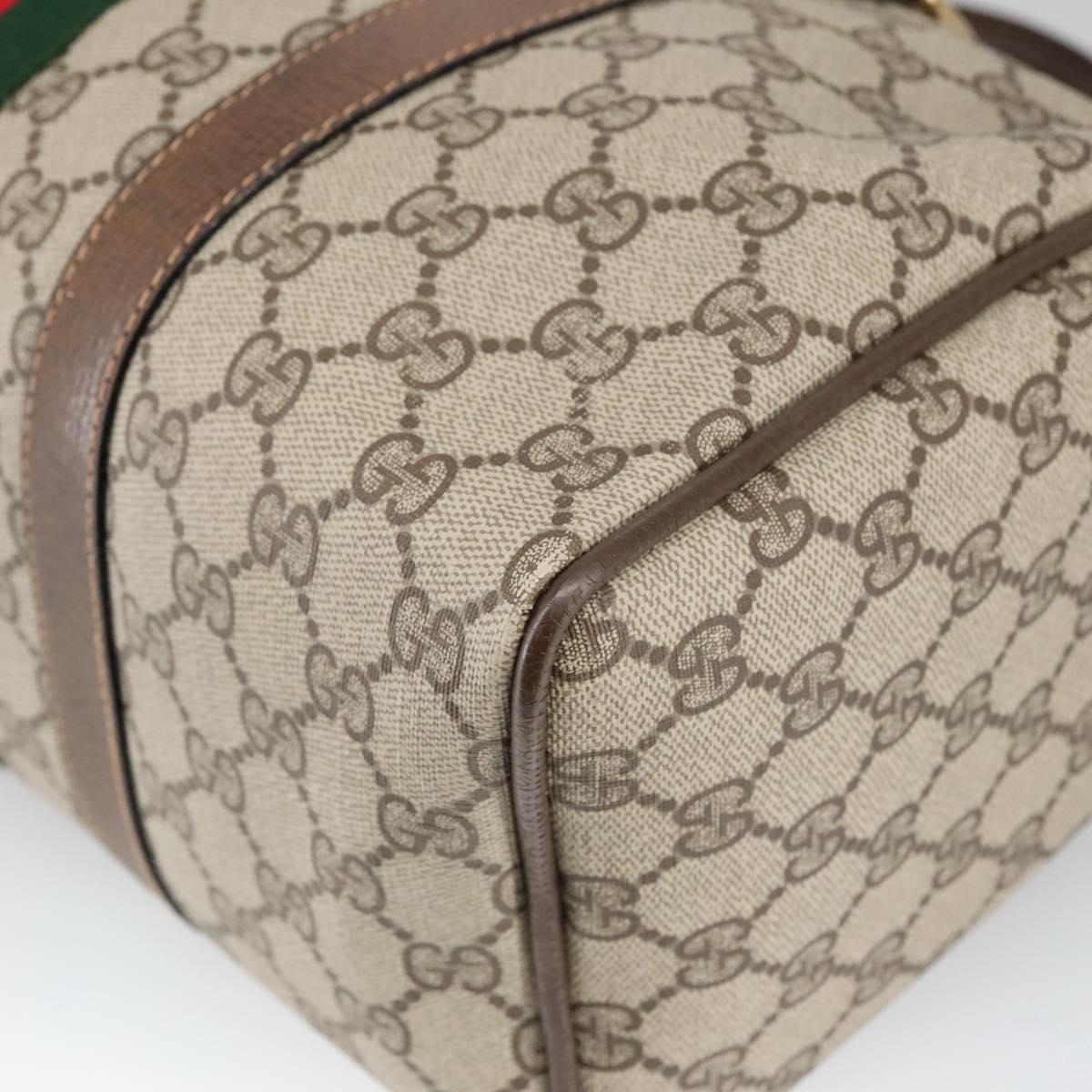 GUCCI GG Supreme Web Sherry Line Hand Bag PVC Leather Beige Gold 100687