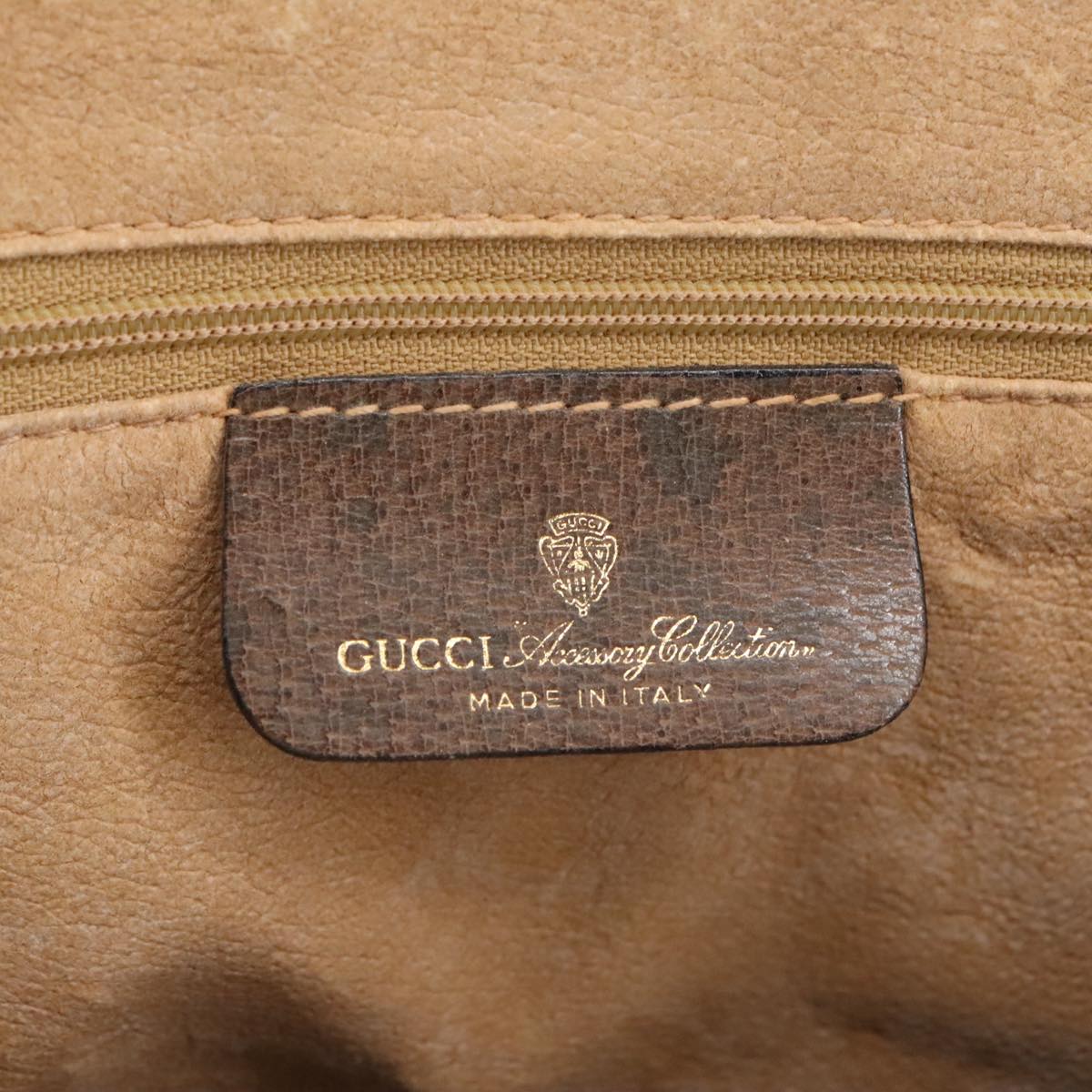 GUCCI GG Supreme Web Sherry Line Hand Bag PVC Leather Beige Gold 100687