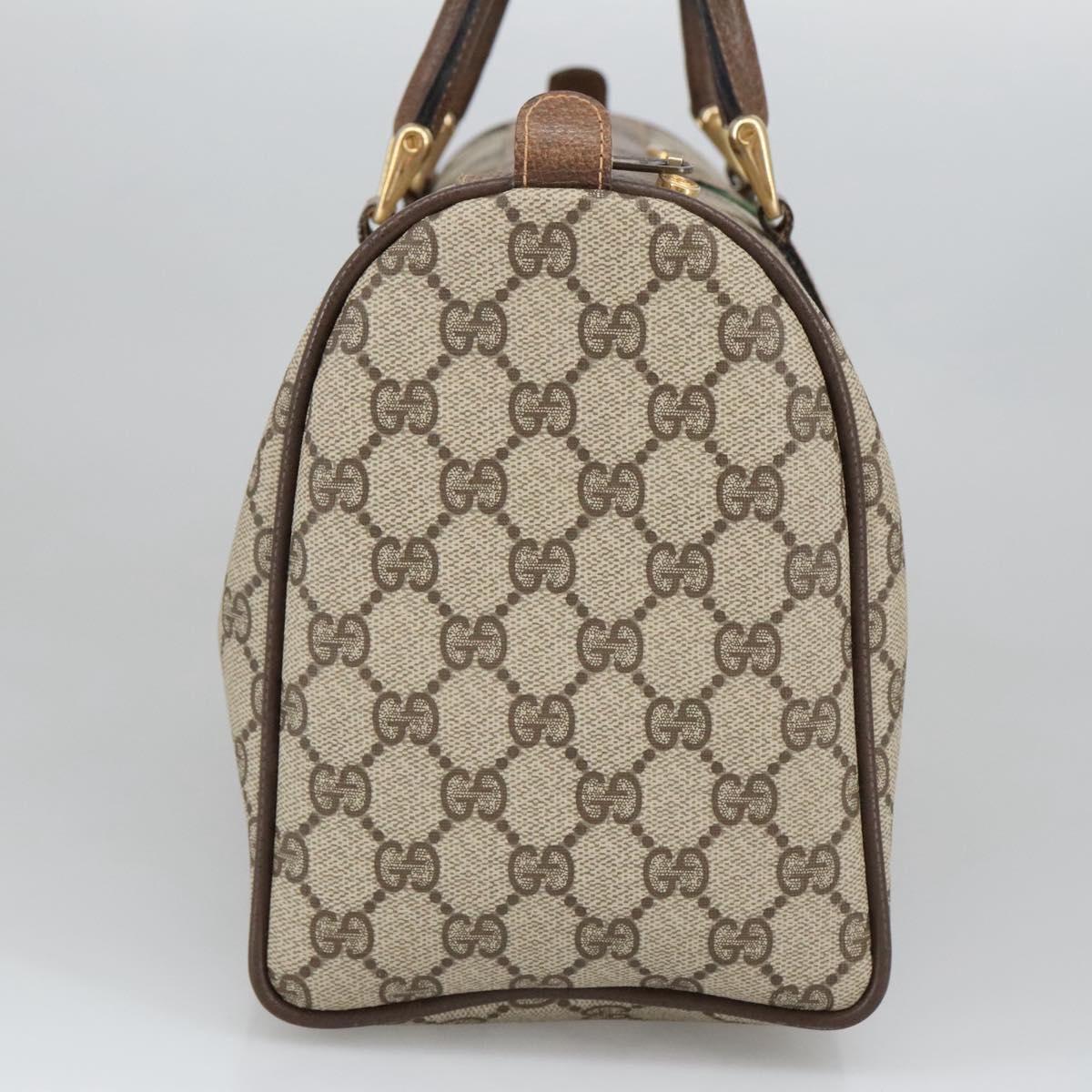 GUCCI GG Supreme Web Sherry Line Hand Bag PVC Leather Beige Gold 100687