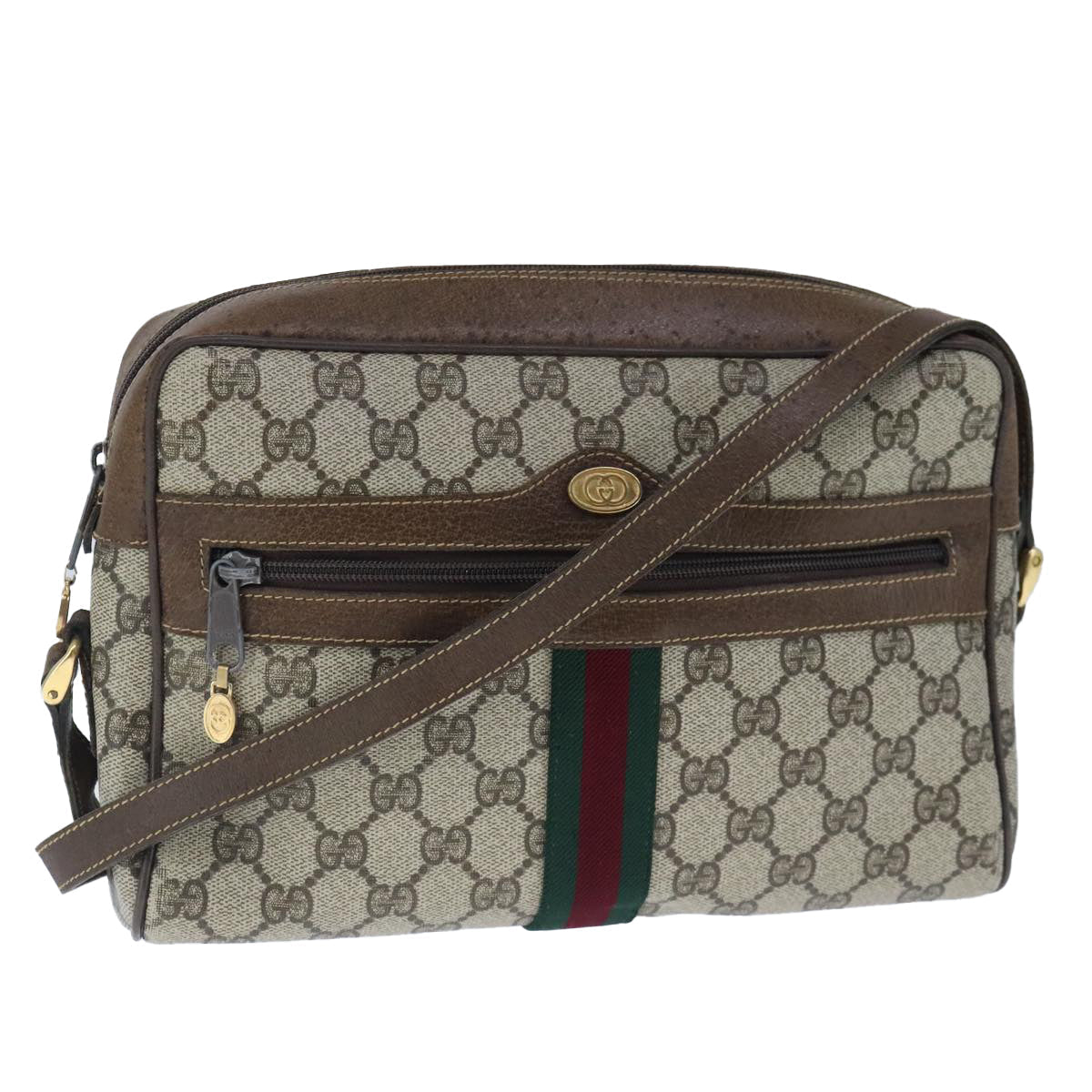 GUCCI GG Supreme Web Sherry Line Shoulder Bag PVC Leather Beige Gold 100688