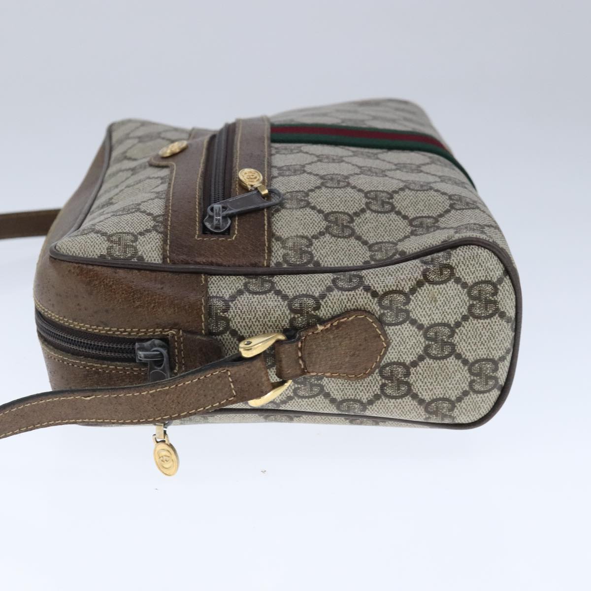 GUCCI GG Supreme Web Sherry Line Shoulder Bag PVC Leather Beige Gold 100688