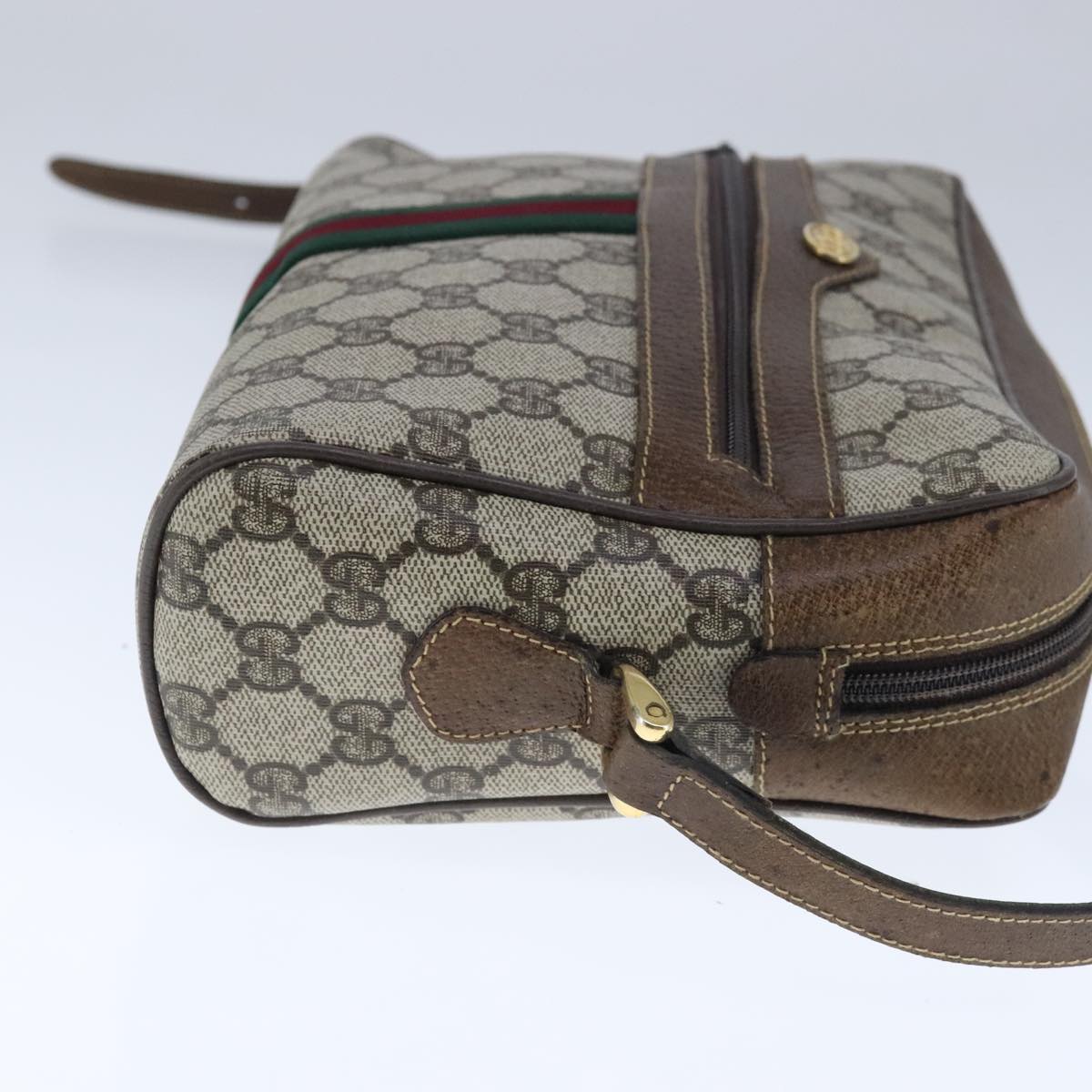 GUCCI GG Supreme Web Sherry Line Shoulder Bag PVC Leather Beige Gold 100688