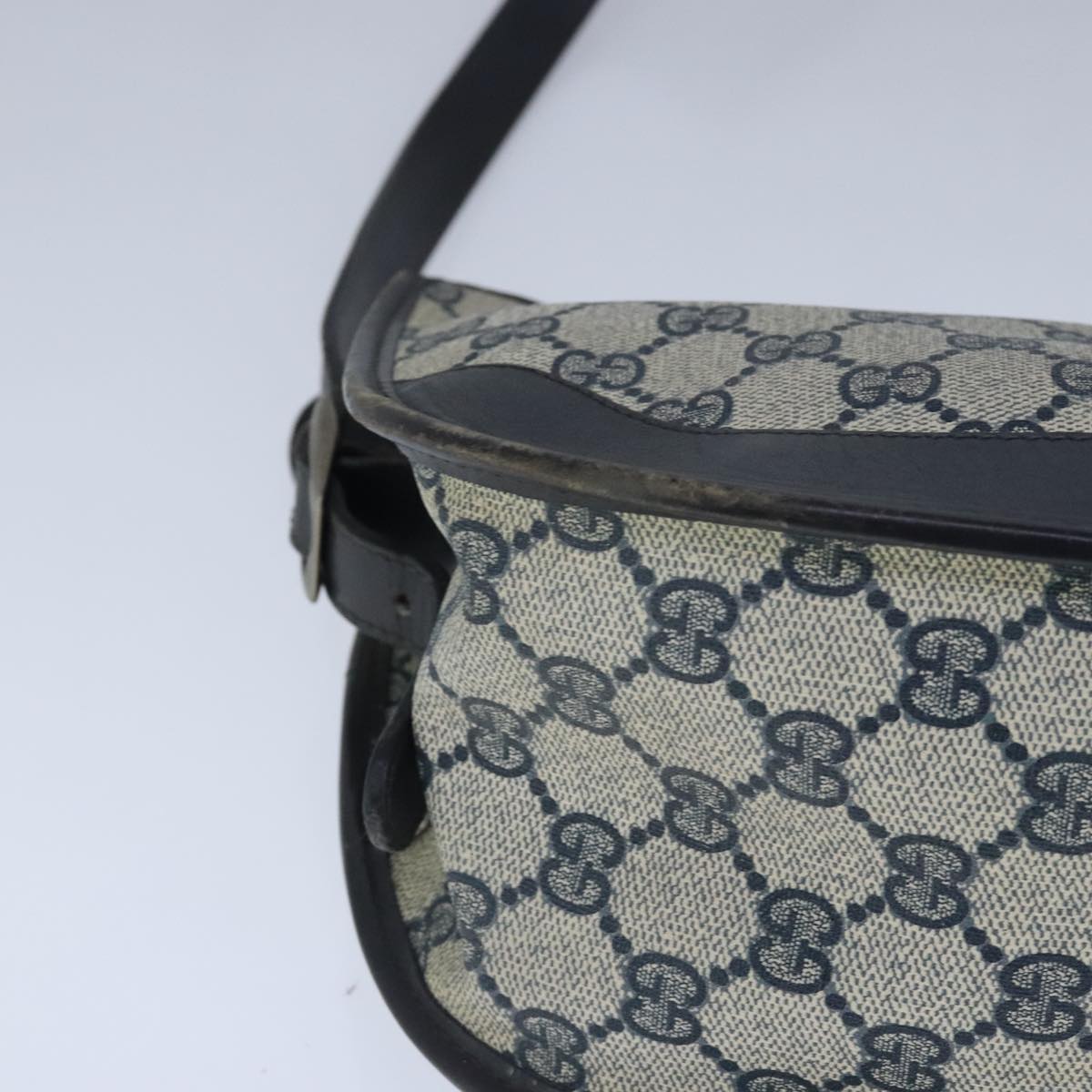 GUCCI GG Supreme Web Sherry Line Shoulder Bag PVC Leather Navy Gold 100690