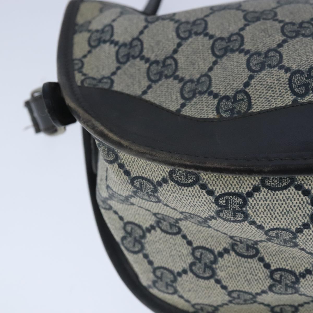 GUCCI GG Supreme Web Sherry Line Shoulder Bag PVC Leather Navy Gold 100690