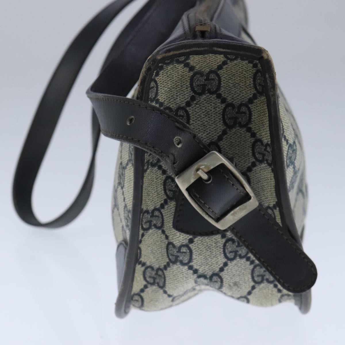 GUCCI GG Supreme Web Sherry Line Shoulder Bag PVC Leather Navy Gold 100690
