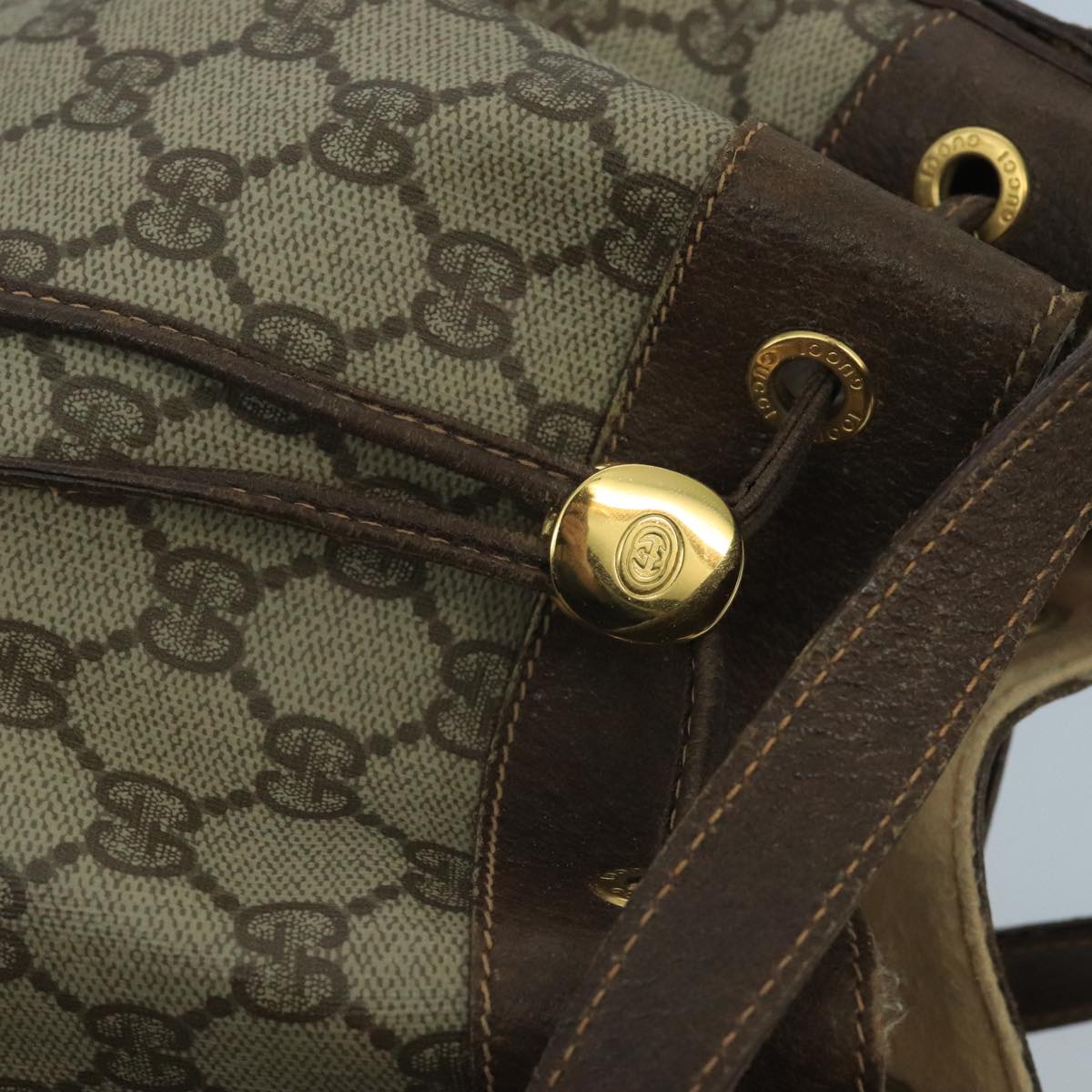 GUCCI GG Supreme Web Sherry Line Shoulder Bag PVC Beige Gold 100691
