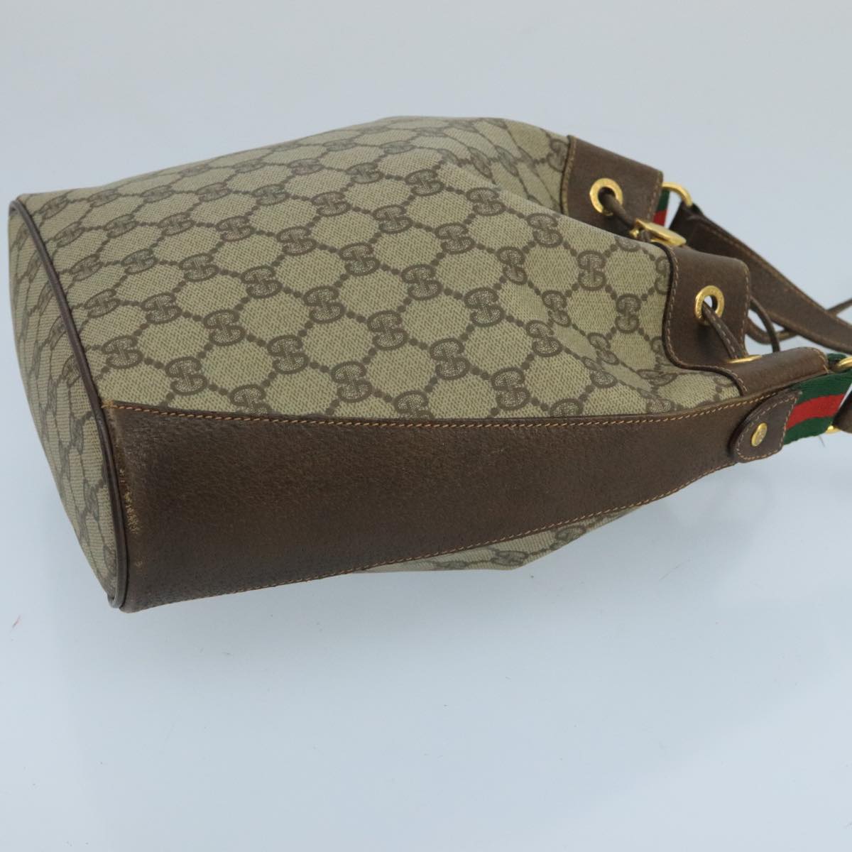GUCCI GG Supreme Web Sherry Line Shoulder Bag PVC Beige Gold 100691