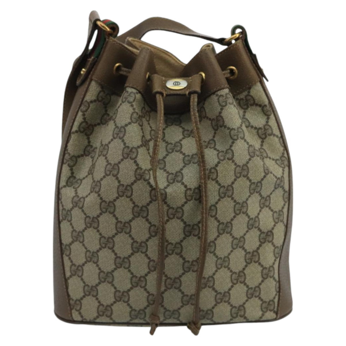 GUCCI GG Supreme Web Sherry Line Shoulder Bag PVC Beige Gold 100695