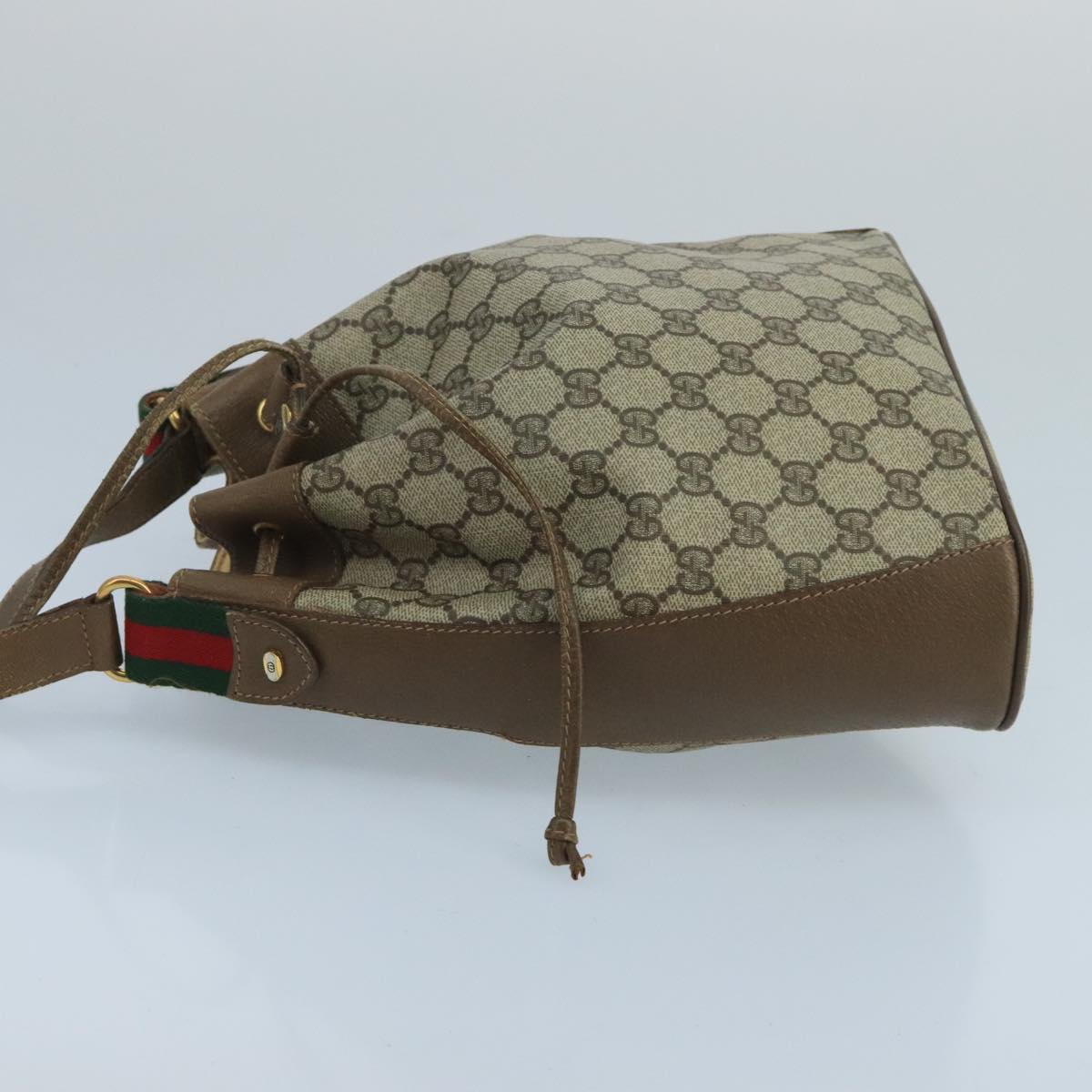 GUCCI GG Supreme Web Sherry Line Shoulder Bag PVC Beige Gold 100695