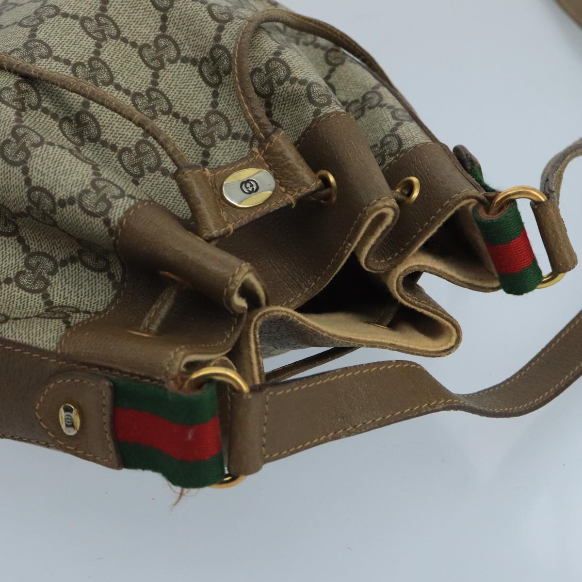 GUCCI GG Supreme Web Sherry Line Shoulder Bag PVC Beige Gold 100695