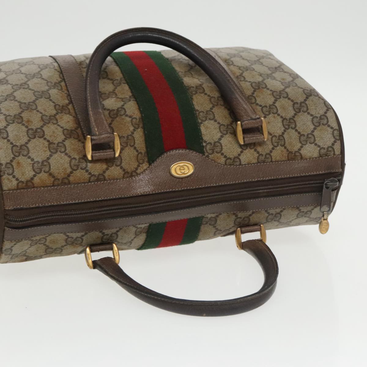 GUCCI GG Supreme Web Sherry Line Hand Bag PVC Beige Red 39 02 007 100697