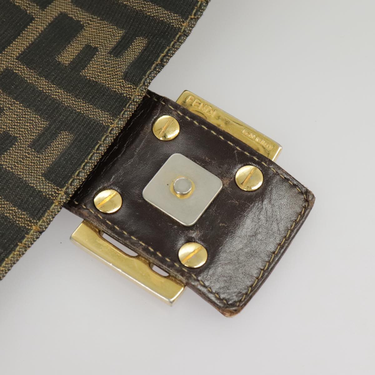 FENDI Zucca Canvas Mamma Baguette Shoulder Bag Brown Black 100706