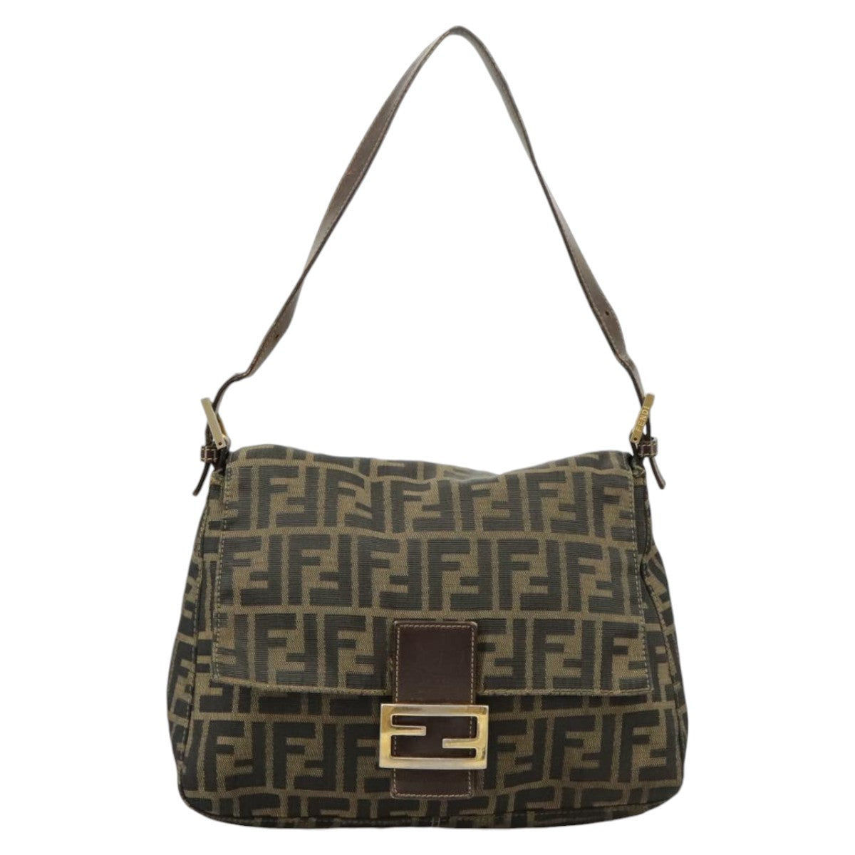 FENDI Zucca Canvas Mamma Baguette Shoulder Bag Brown Black 100706
