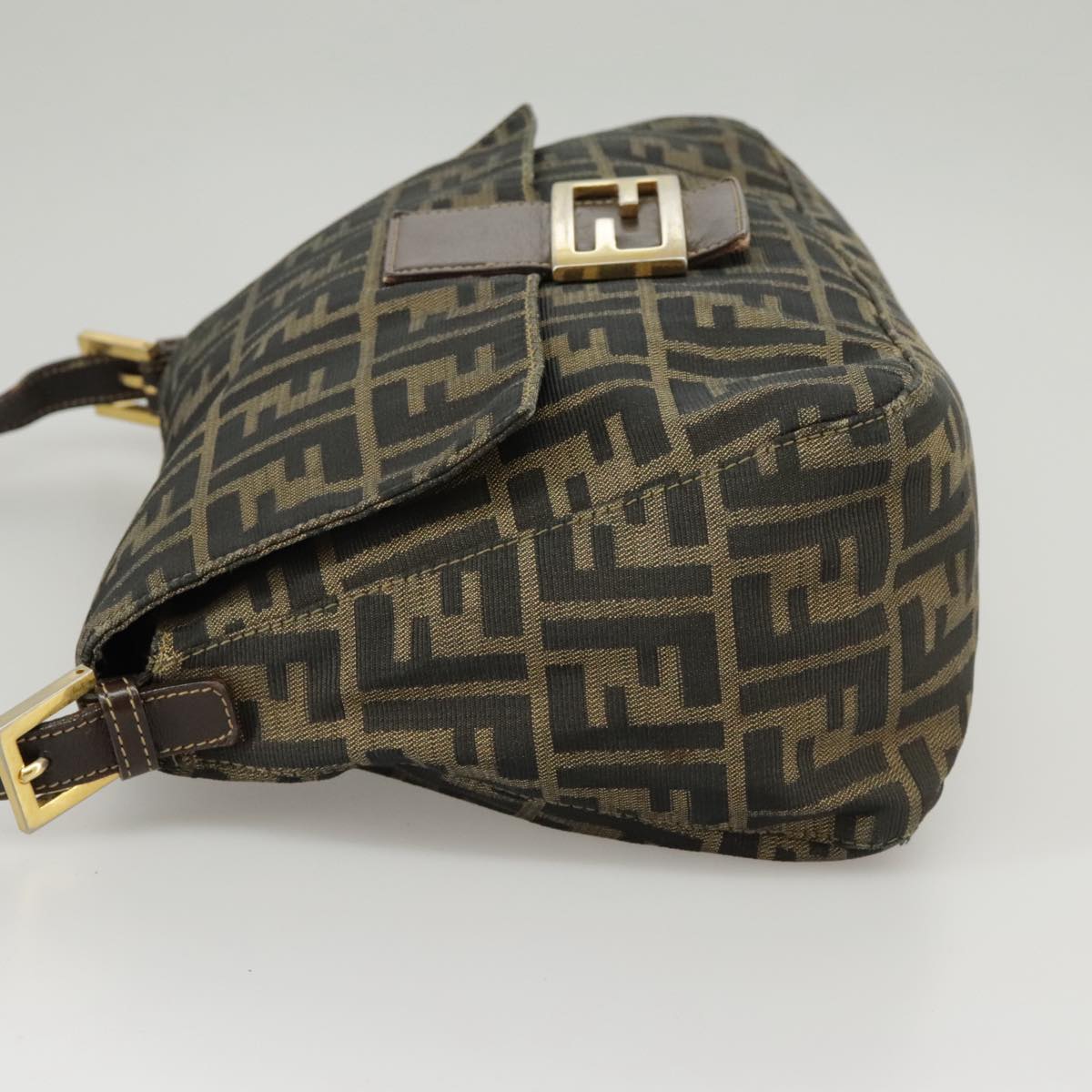 FENDI Zucca Canvas Mamma Baguette Shoulder Bag Brown Black 100706