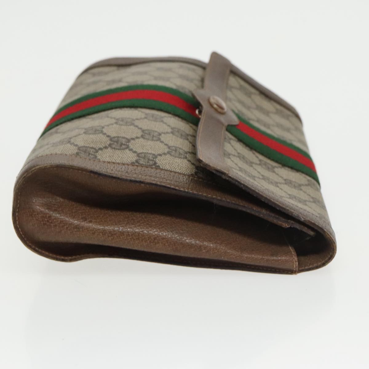 GUCCI GG Supreme Web Sherry Line Clutch Bag PVC Beige Red Green 100712