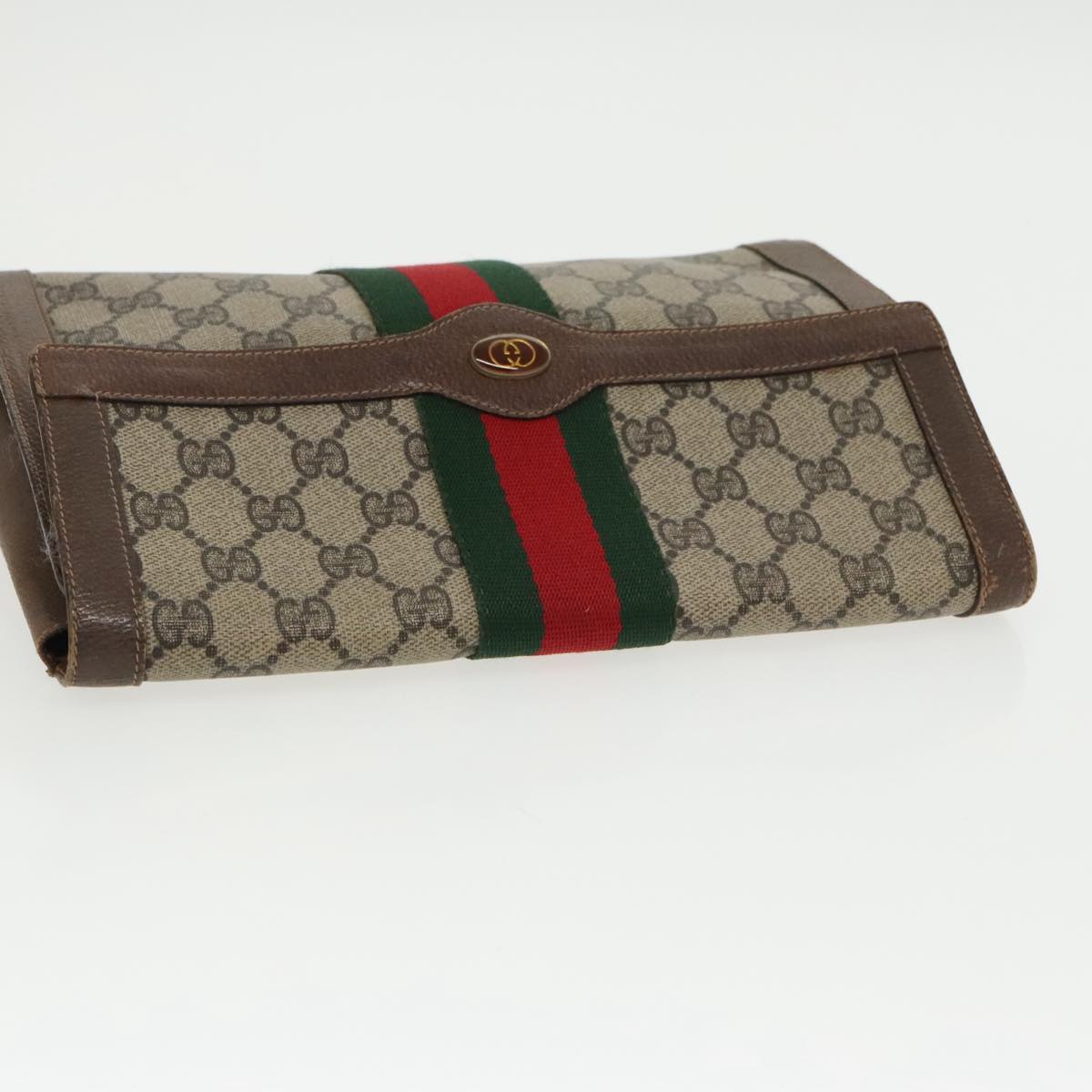 GUCCI GG Supreme Web Sherry Line Clutch Bag PVC Beige Red Green 100712