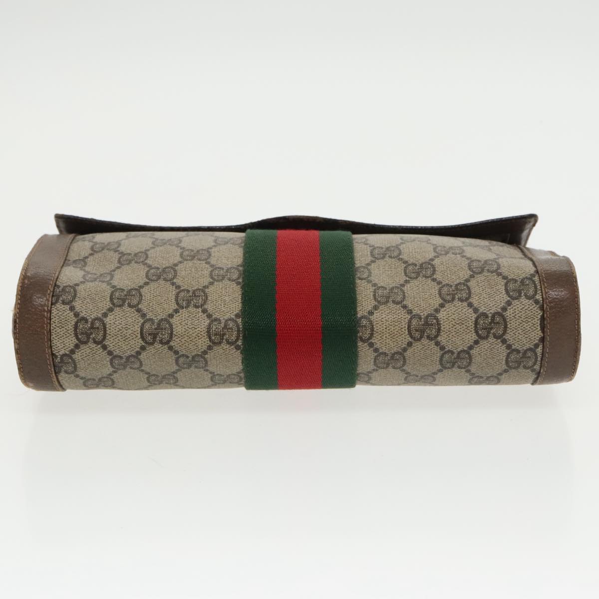 GUCCI GG Supreme Web Sherry Line Clutch Bag PVC Beige Red Green 100712