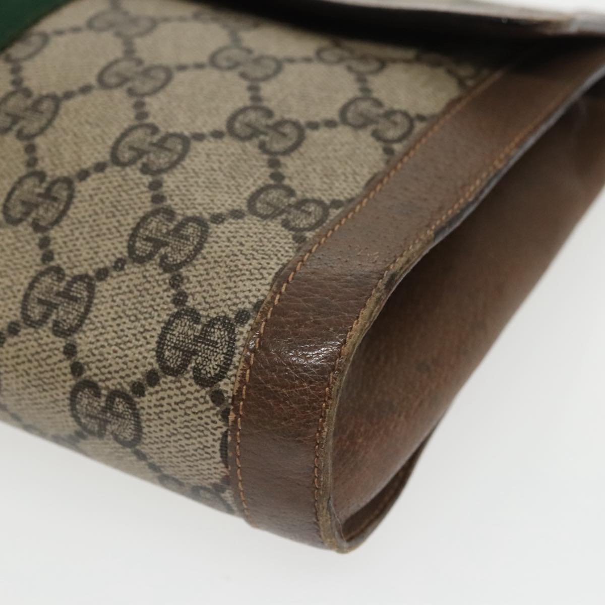 GUCCI GG Supreme Web Sherry Line Clutch Bag PVC Beige Red Green 100712