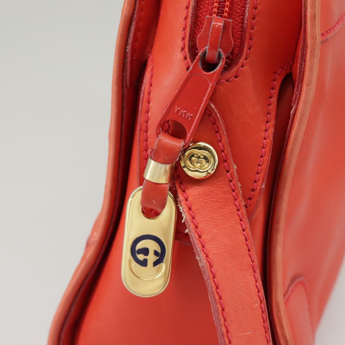 GUCCI Sherry Line Shoulder Bag Leather Orange Navy Red 100717