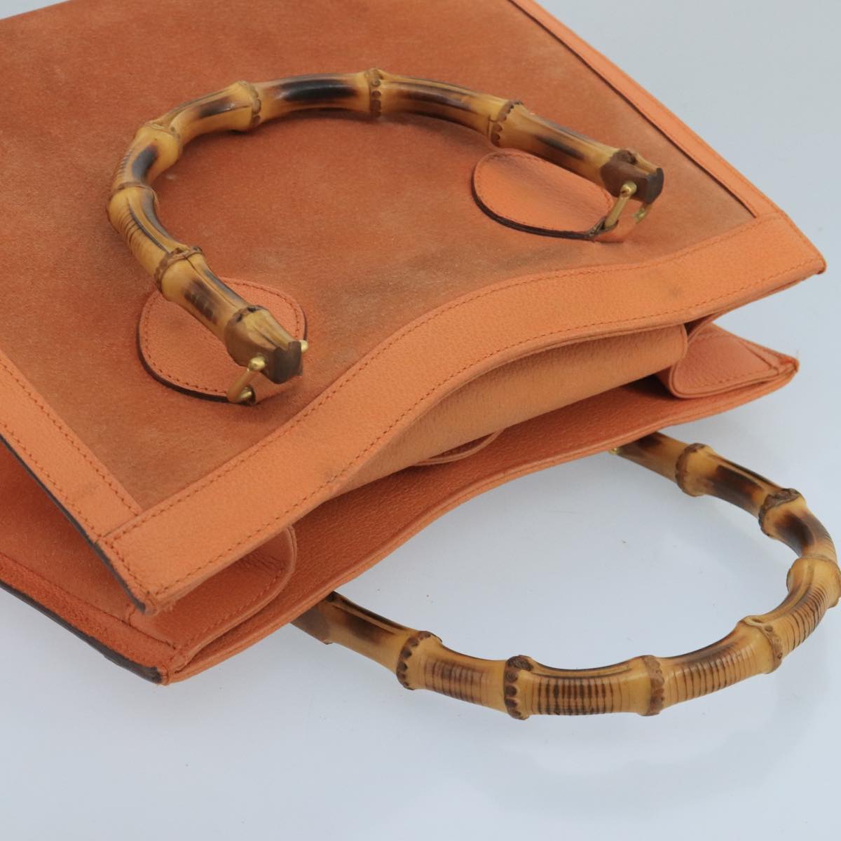 GUCCI Bamboo Hand Bag Suede Leather Orange Gold 002 2853 0260 0 100774