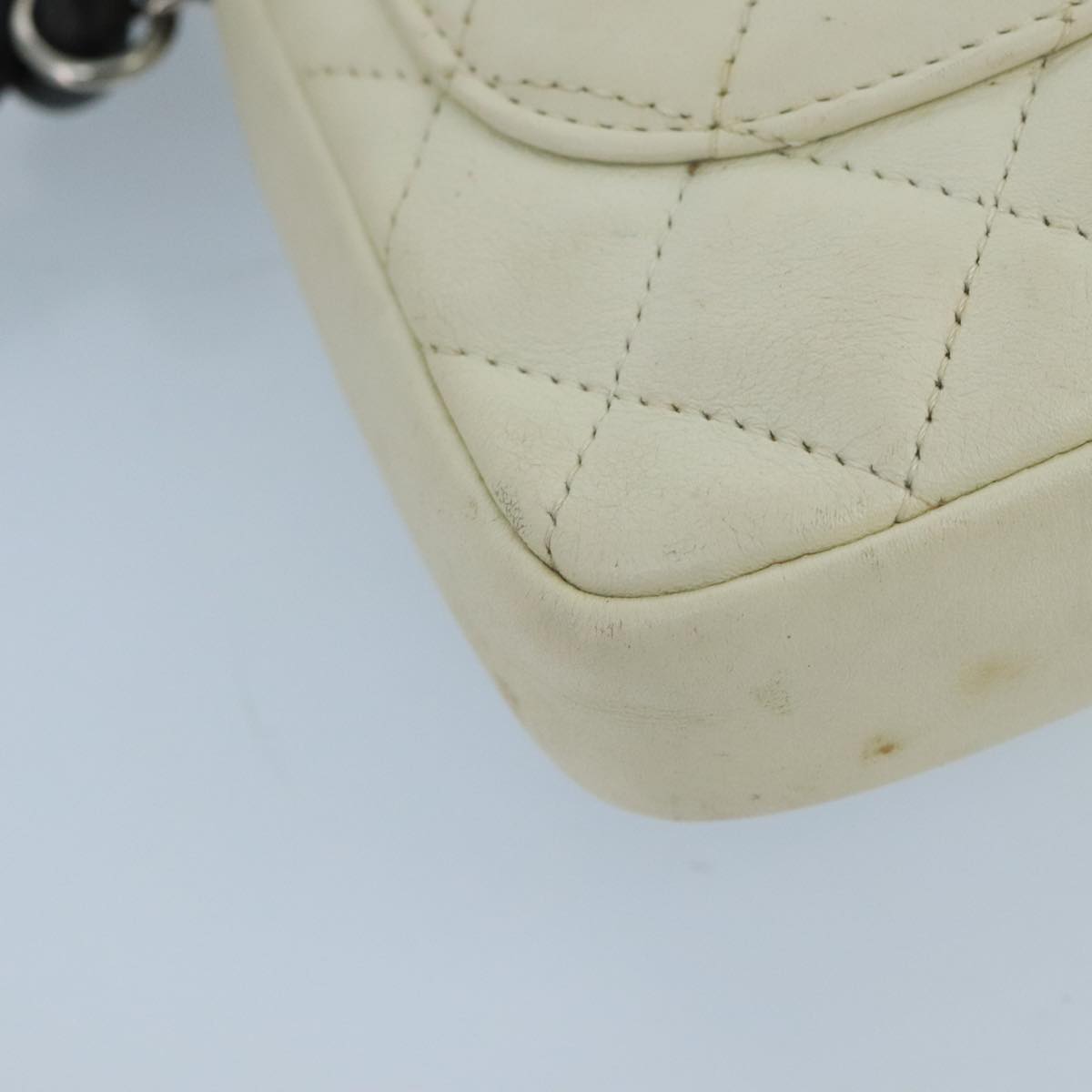 CHANEL Cambon Line Shoulder Bag Leather White Silver CC 100788
