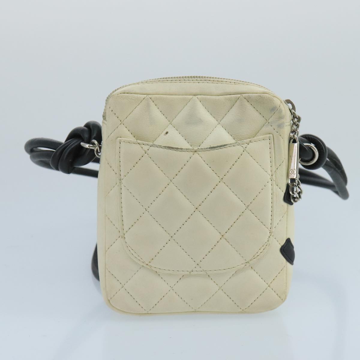 CHANEL Cambon Line Shoulder Bag Leather White Silver CC 100788