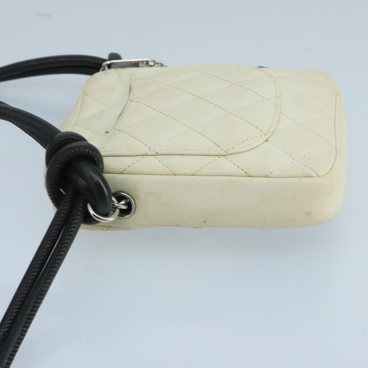 CHANEL Cambon Line Shoulder Bag Leather White Silver CC 100788