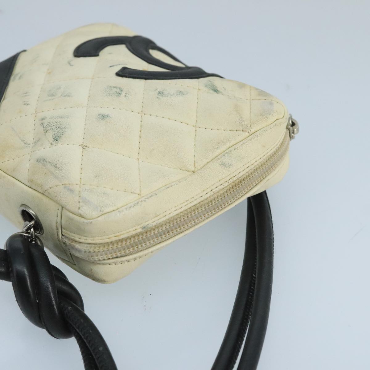 CHANEL Cambon Line Shoulder Bag Leather White Silver CC 100788