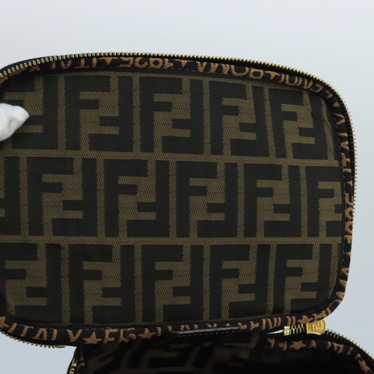 FENDI Zucca Canvas Vanity Pouch Brown Black gold 100790