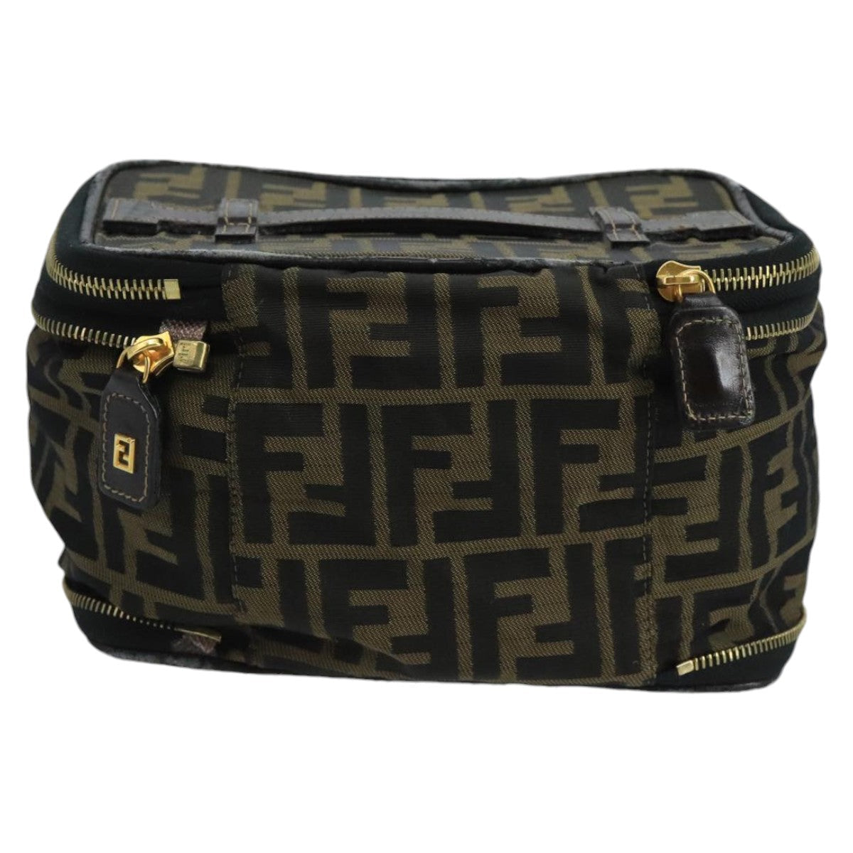 FENDI Zucca Canvas Vanity Pouch Brown Black gold 100790